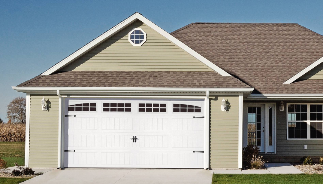White garage door with windows