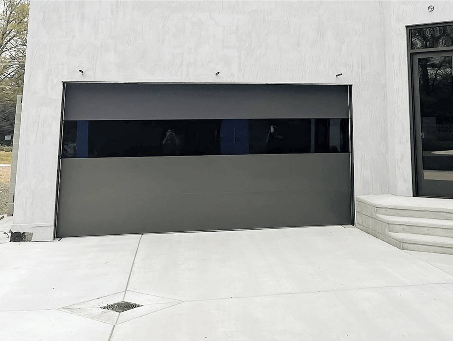Dark gray garage door close up