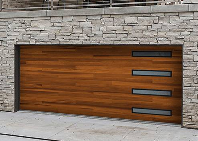 Close up of cedar garage door
