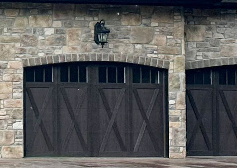 Close up of walnut garage doors
