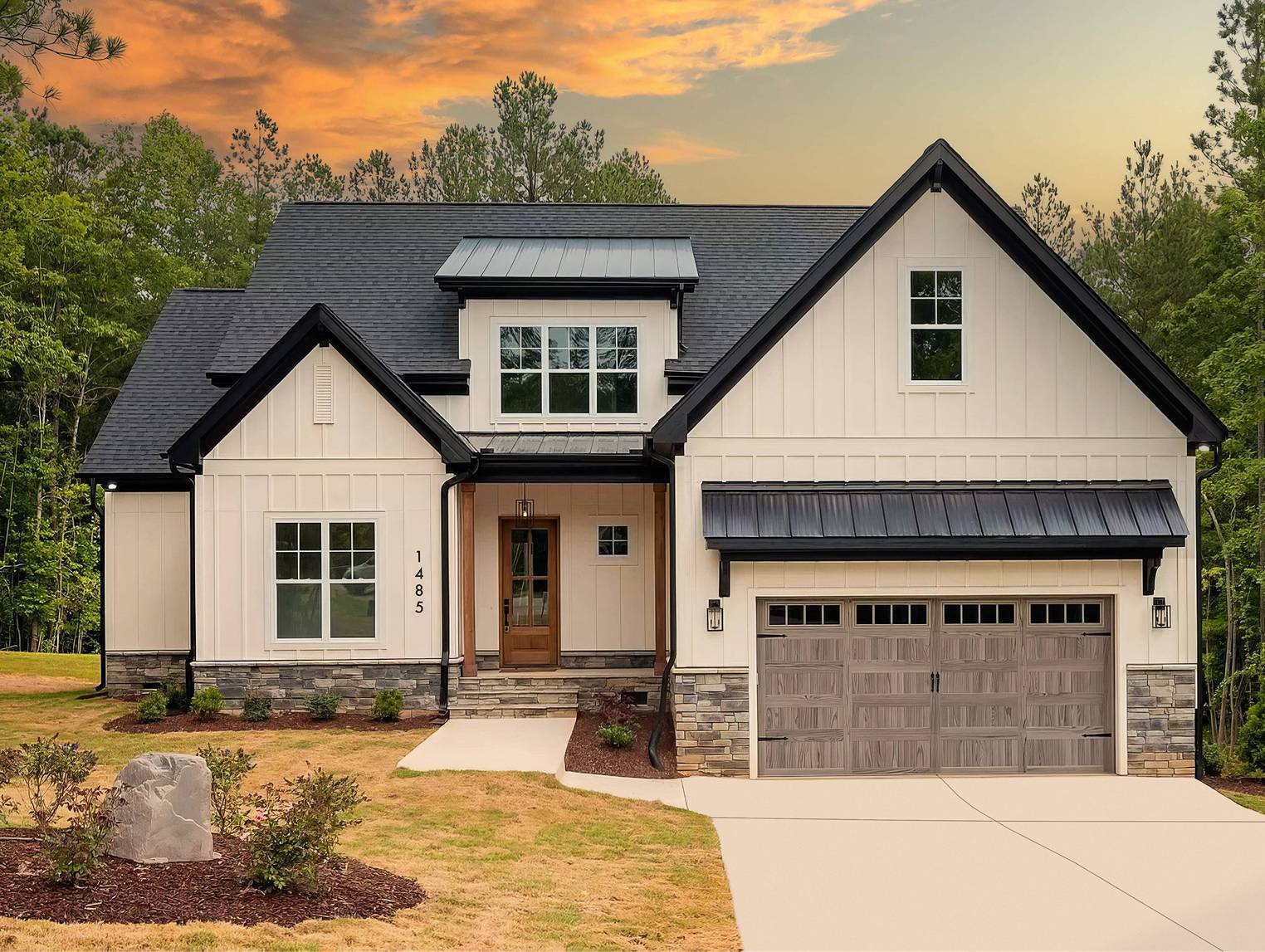 Cream house with stone accents